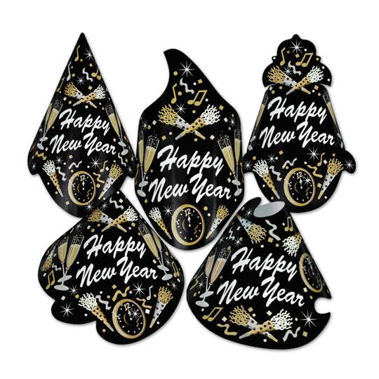 Beistle Adult Black, Gold & White New Year Tymes Hats, 50ct.